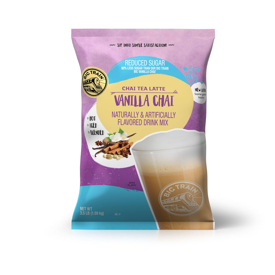 Big Train No Sugar Added Vanilla Chai Tea Latte Mix packaging, ideal for quick sugar-free lattes.