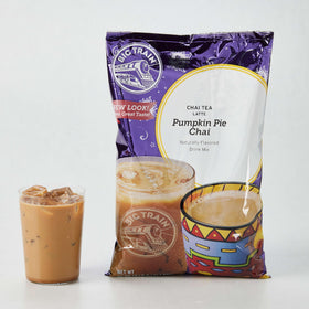 Countertop display of Big Train Pumpkin Pie Chai Tea for cafes