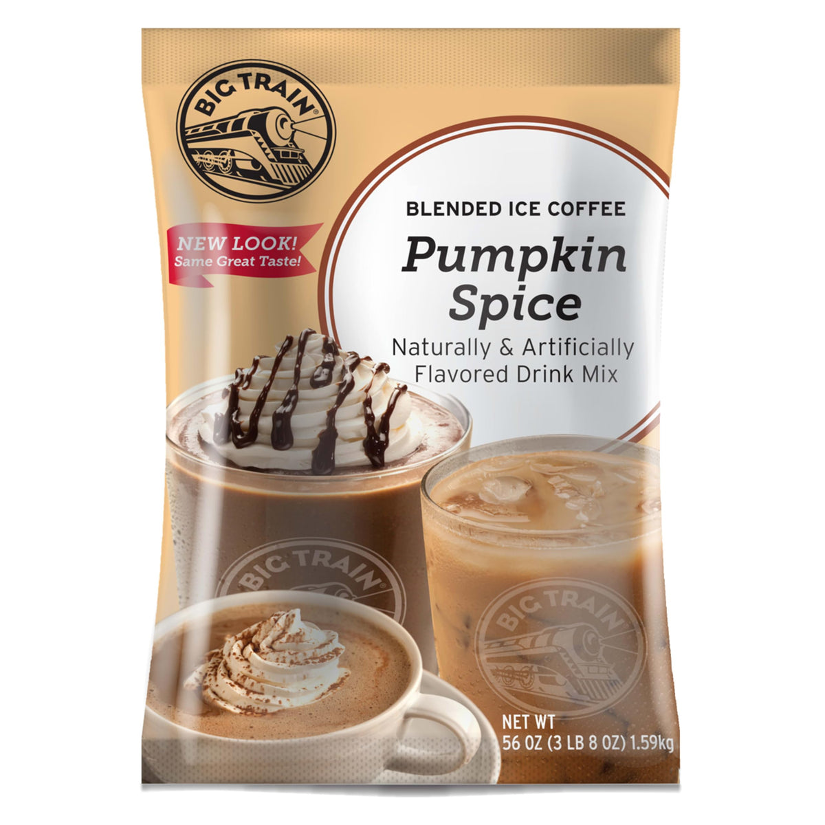Big Train Pumpkin Spice Blended Ice Coffee Mix packaging, ideal for home use