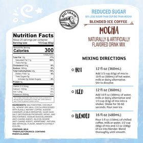 Big Train Reduced Sugar Mocha mix on shelf indicates a convenient ready-to-mix solution.