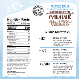 Big Train Reduced Sugar Vanilla Latte mix pouch, ideal for hot, iced, or blended drinks.