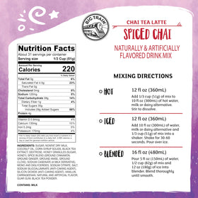 Scoop of Big Train chai mix for quick, consistent latte prep.