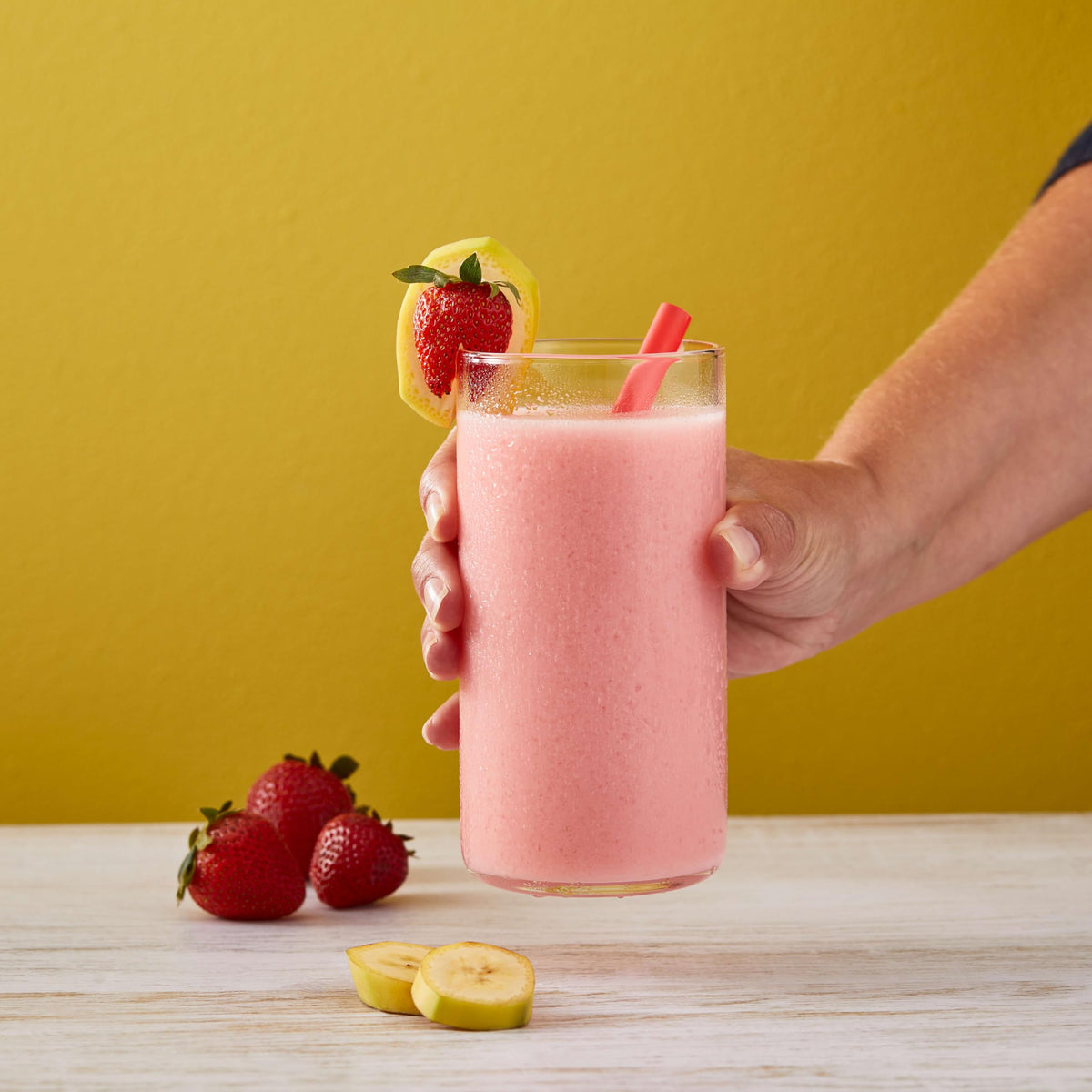 Big Train Strawberry Banana Blended Creme on cafe display for quick frappes.