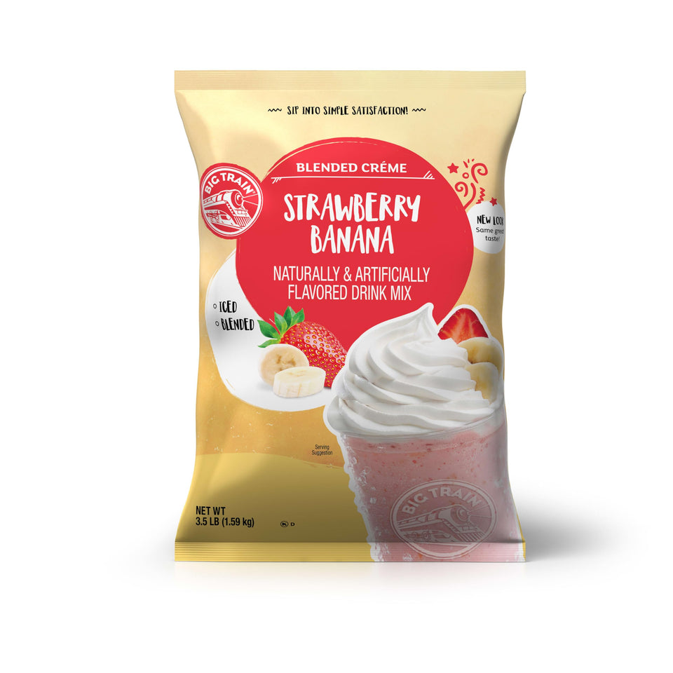 Big Train Strawberry Banana Bl blended Creme packaging for quick, creamy drinks.