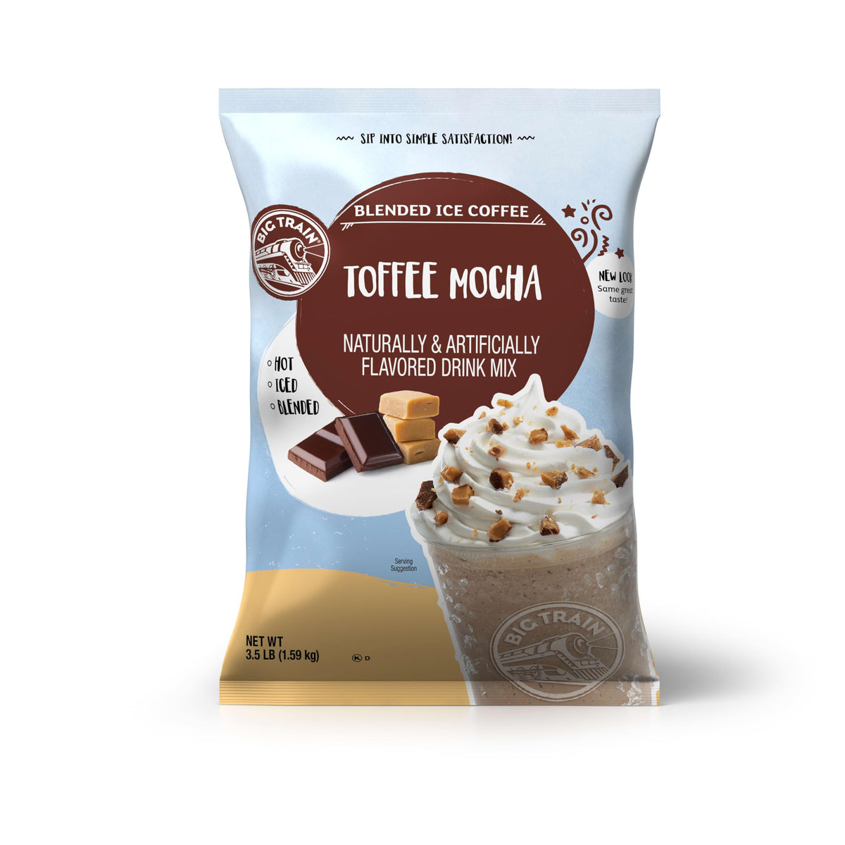 Big Train Toffee Mocha blended ice coffee pour for quick, cafe-style drinks.
