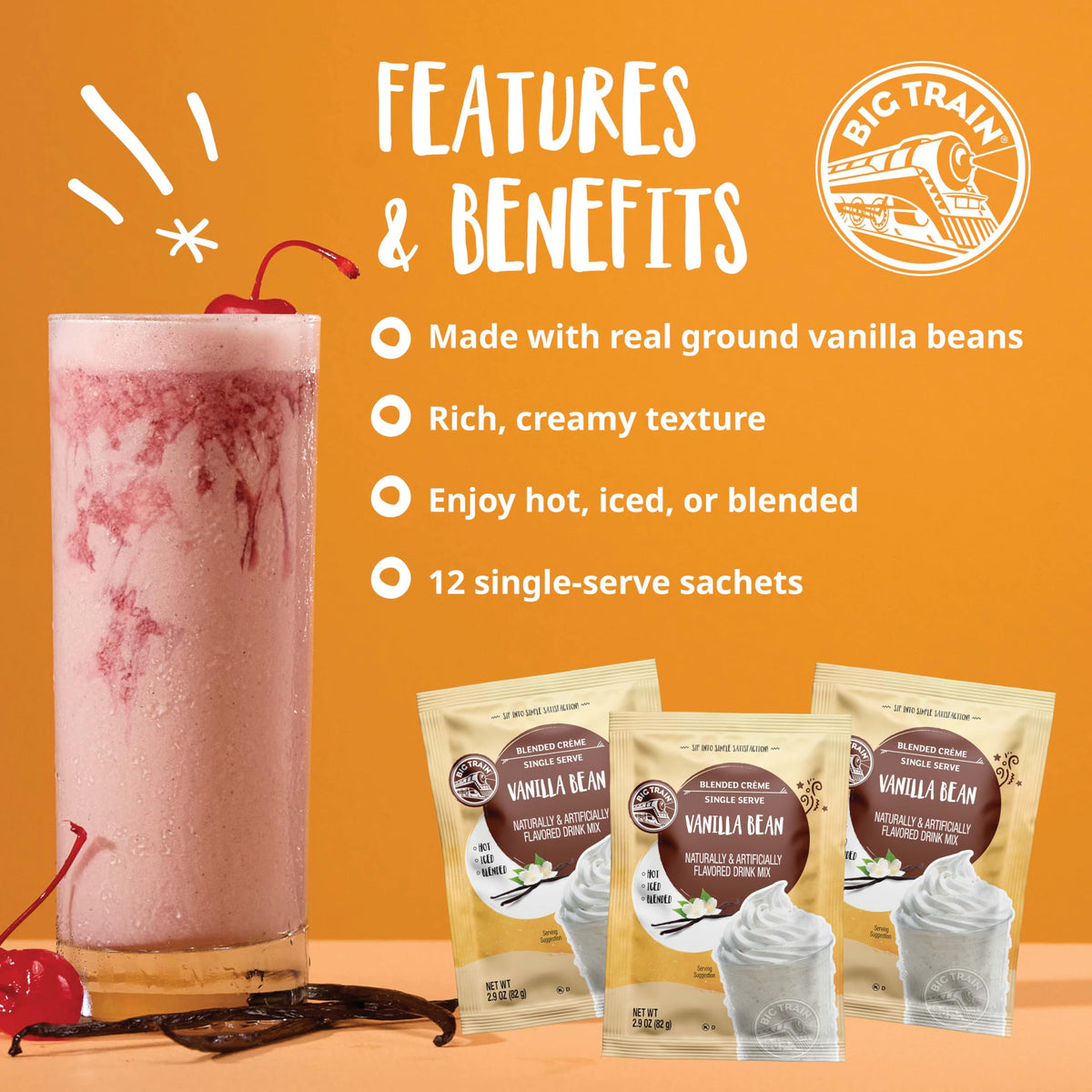 Big Train Vanilla Bean frappé blended drink with smooth, creamy texture.