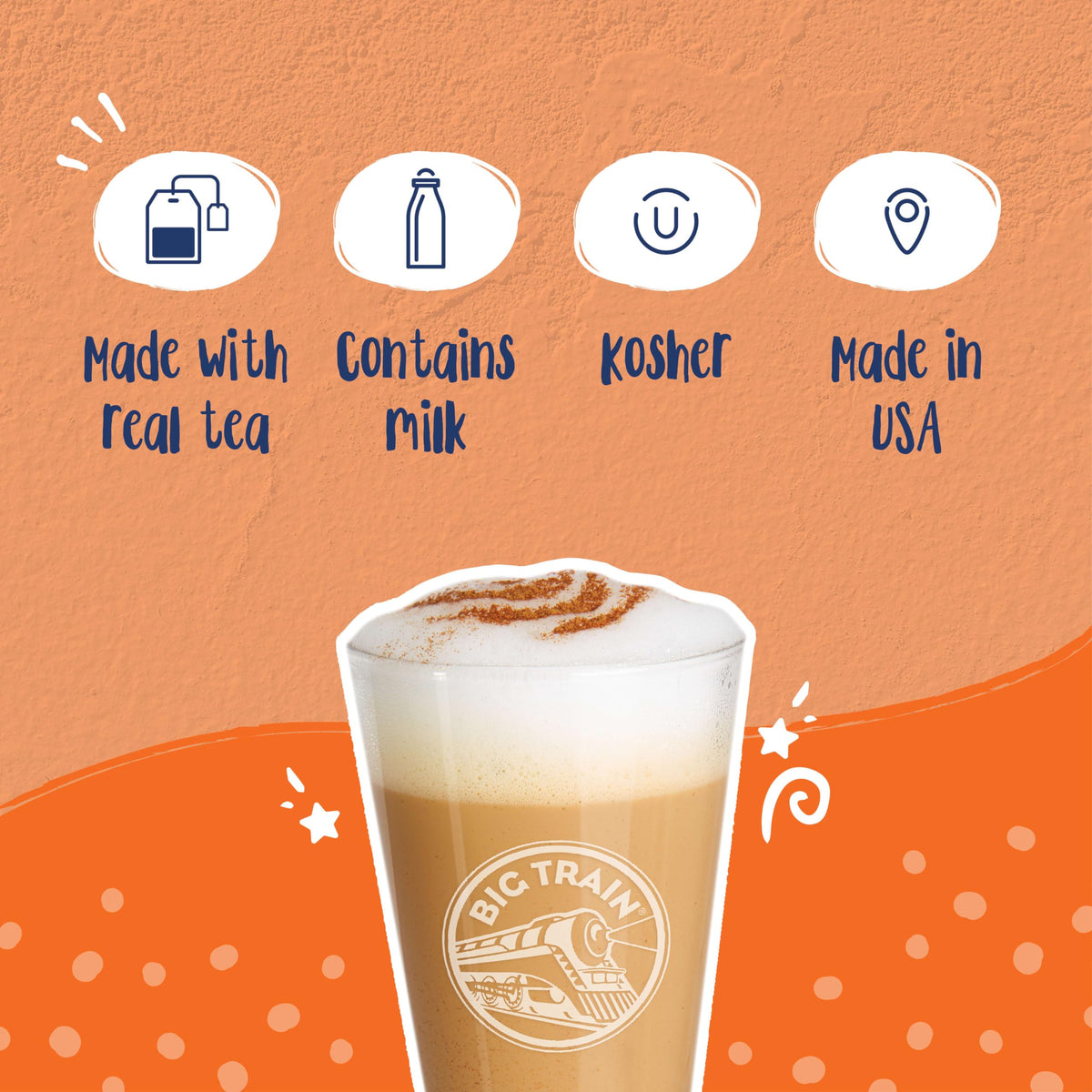 Big Train Vanilla Chai Tea Latte Mix cafe-counter-display demonstrates versatile serving options.