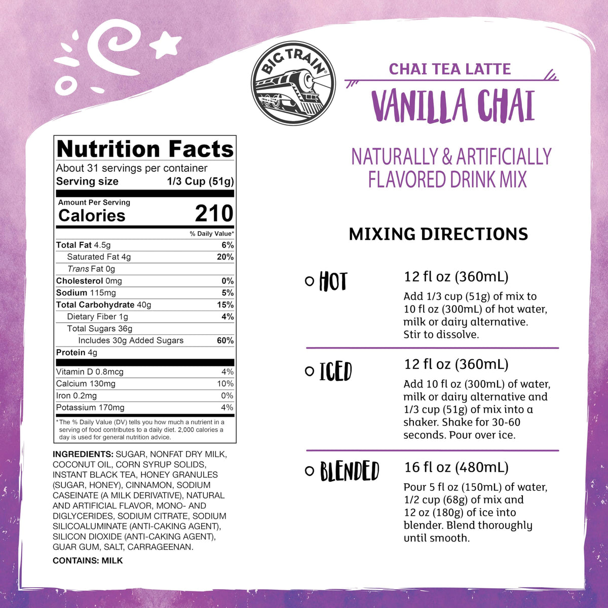Big Train Vanilla Chai Tea Latte Mix hot cup for cozy, comforting drinks.