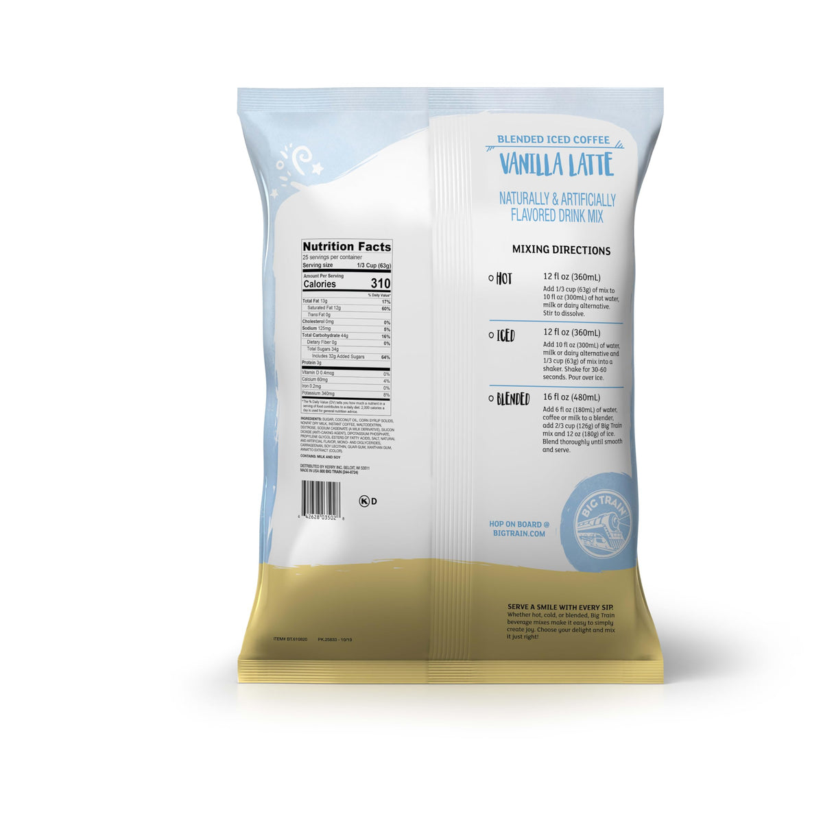 Big Train Vanilla Latte mix used to create a classic frappé at home