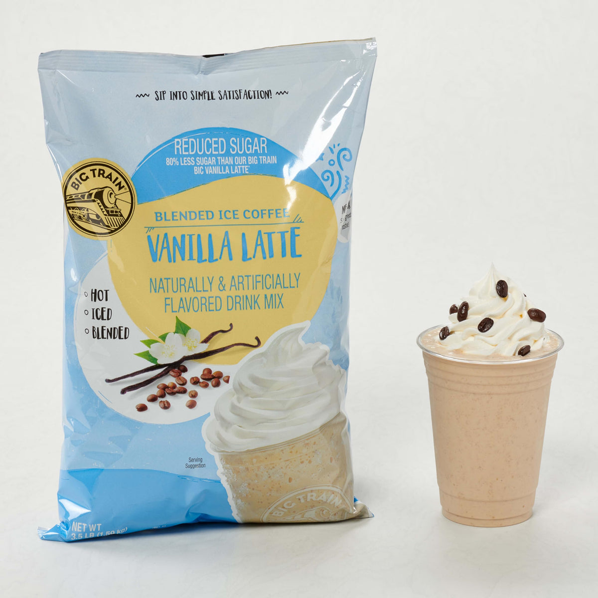 Big Train Vanilla Latte mix jar, perfect for quick creamy drinks at home.