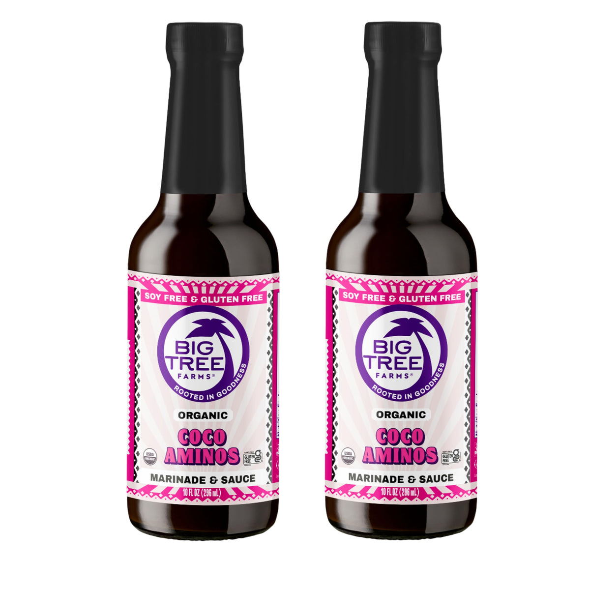 Big Tree Farms Coco Aminos bottle front view, soy-free seasoning for savory meals.