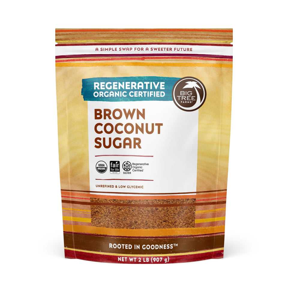 Big Tree Farms Organic Brown Coconut Sugar packaging, ideal for pantry storage.