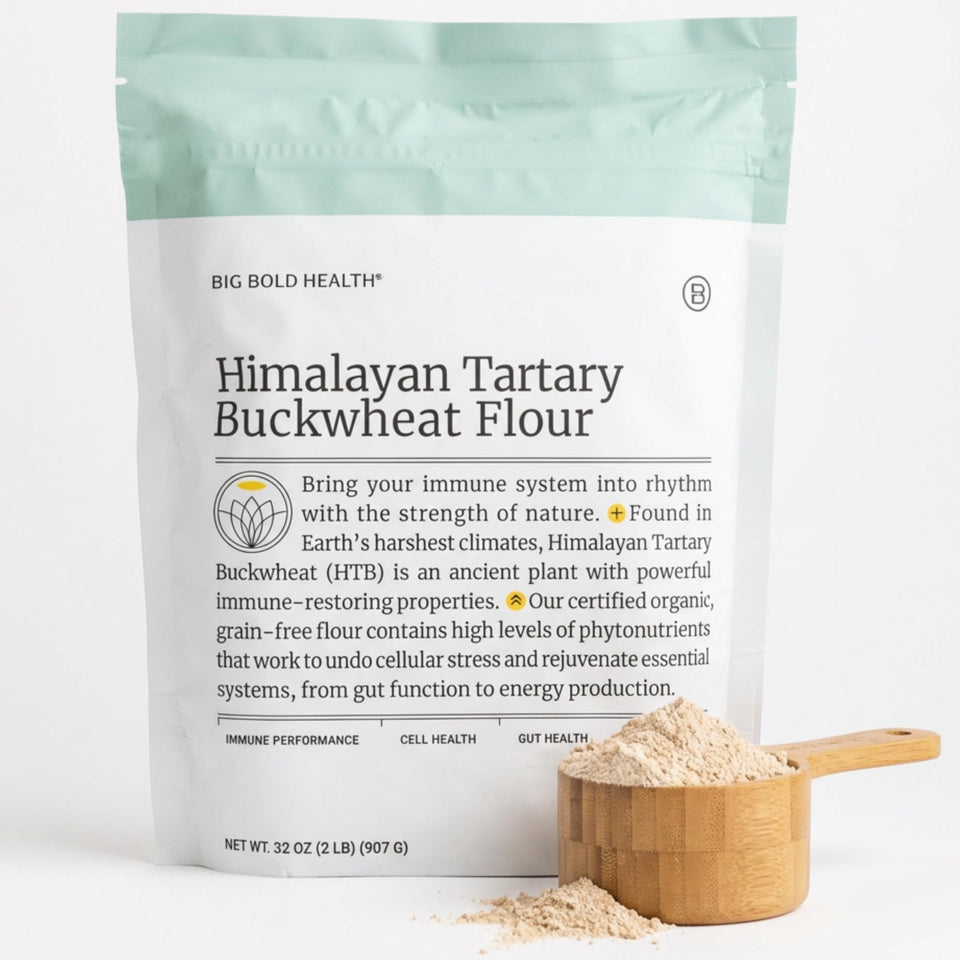 BIG BOLD HEALTH buckwheat flour bag highlighting organic, gluten-free baking potential.