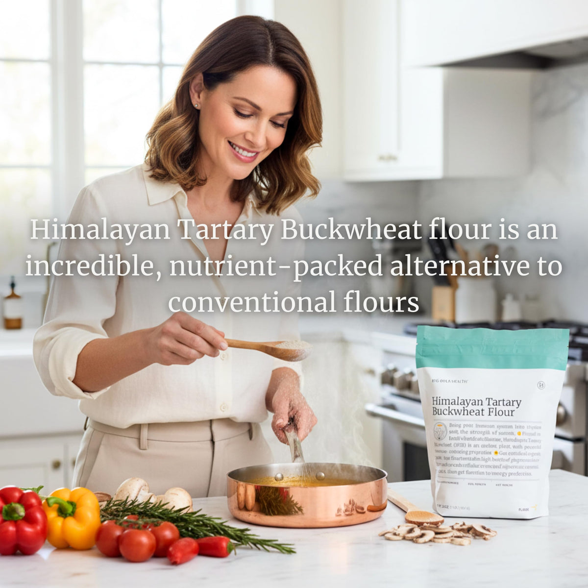 BIG BOLD HEALTH USA-grown organic buckwheat flour packaging.