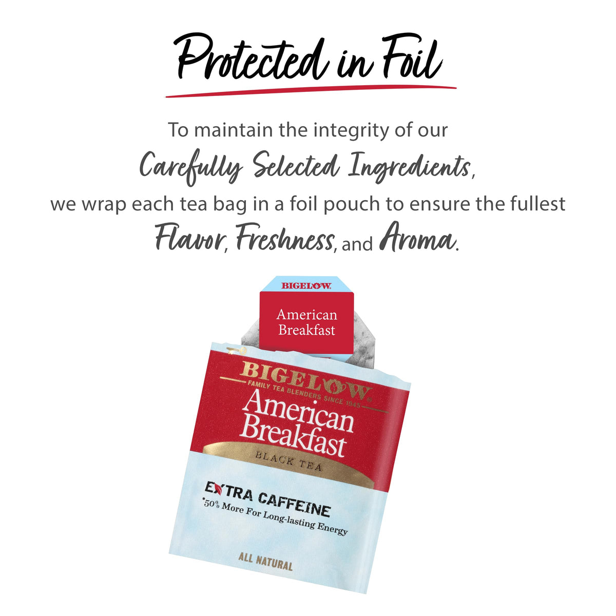 A brewed cup of Bigelow American Breakfast with fragrant steam.