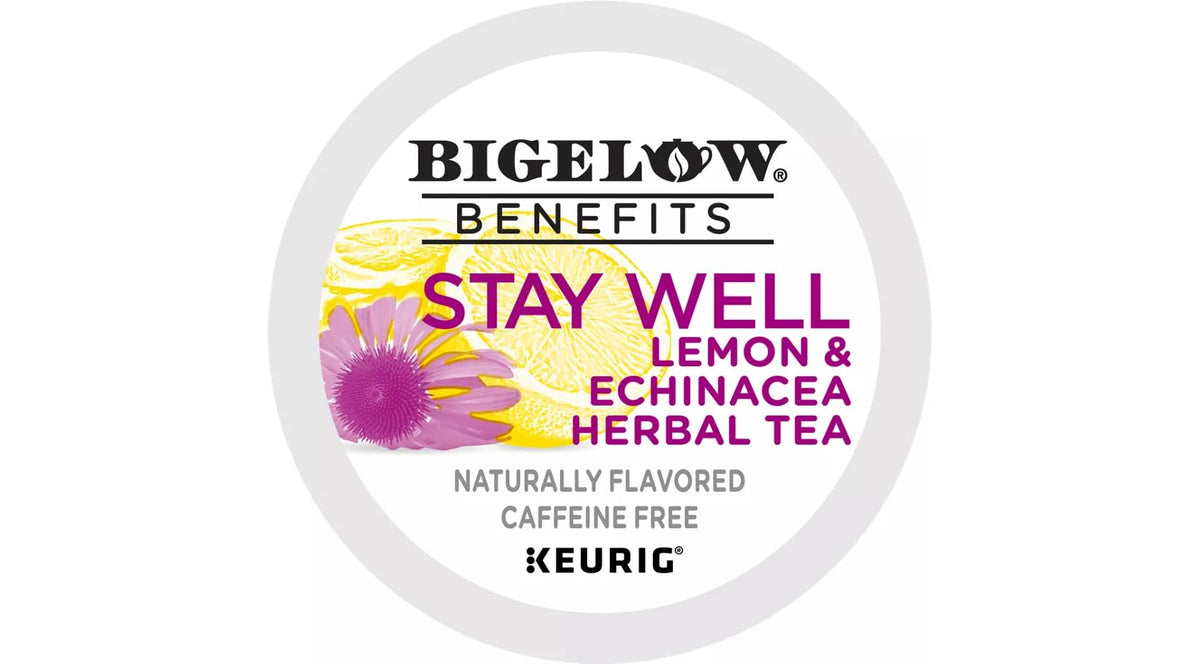 Close-up of Bigelow Benefits Lemon & Echinacea K-Cup pod for brewing a flavorful cup.
