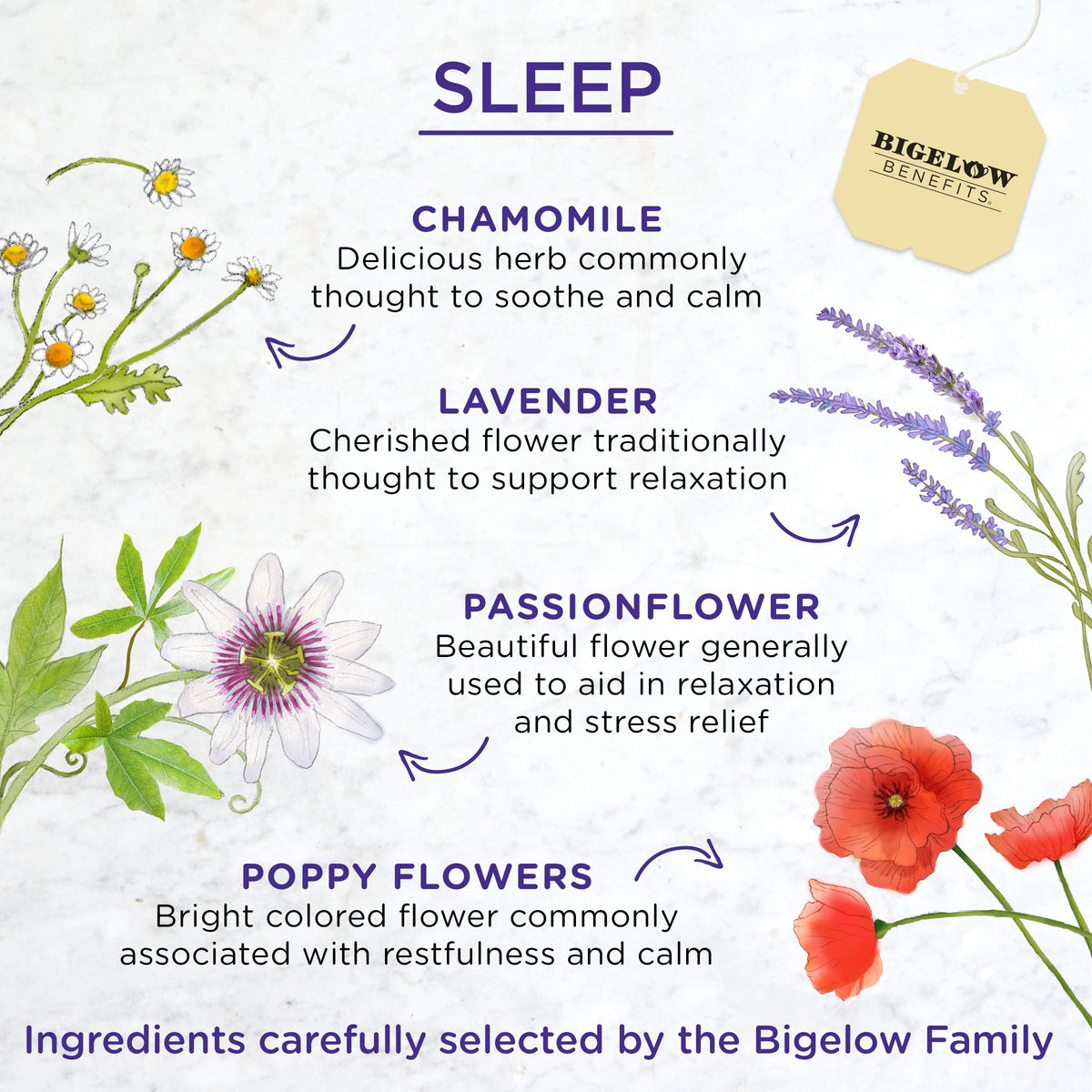 Bigelow Benefits Sleep foil pouch packaging preserves freshness for on-the-go relaxation