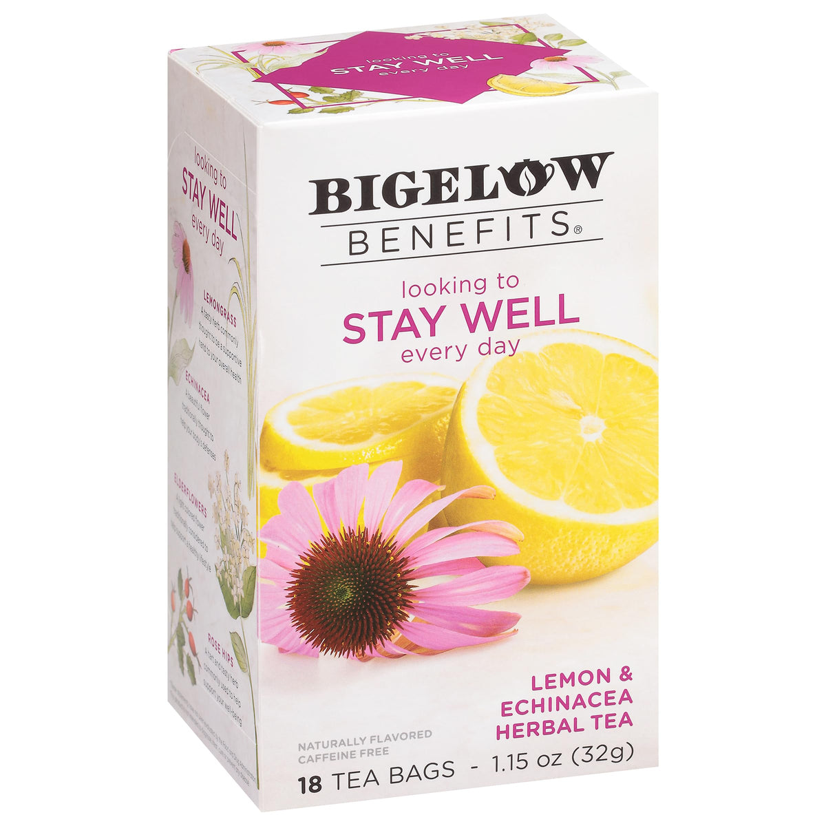 Bigelow Benefits Stay Well lemon echinacea tea bags for daily wellness