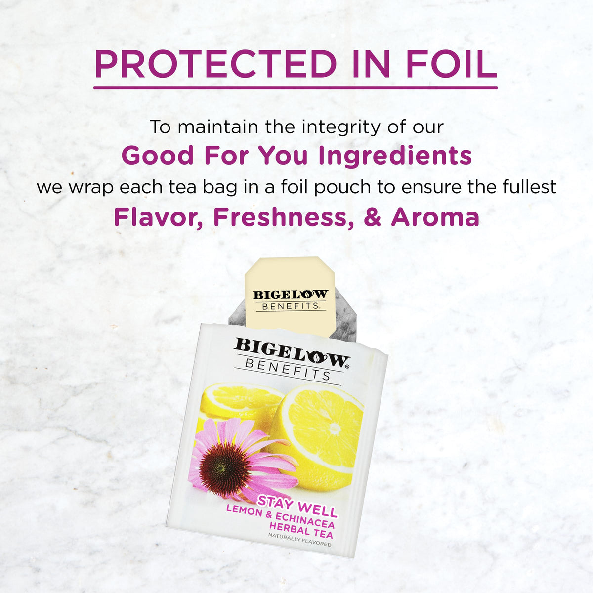 Bigelow Stay Well box on kitchen counter showcases USA packaging