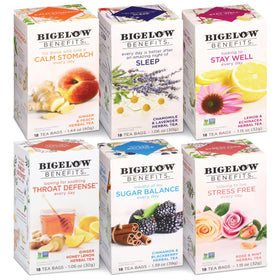 Bigelow Benefits Ginger Peach tea bag close-up, highlighting a refreshing flavor moment