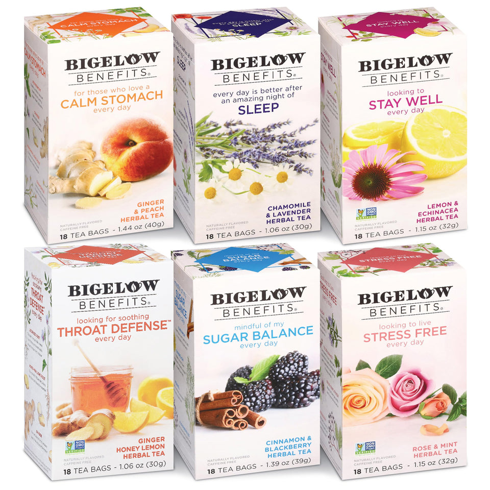 Bigelow Benefits Ginger Peach tea bag close-up, highlighting a refreshing flavor moment