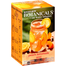 Bigelow Botanicals Peach Lemonade Acai tea bags in a box ready to flavor water