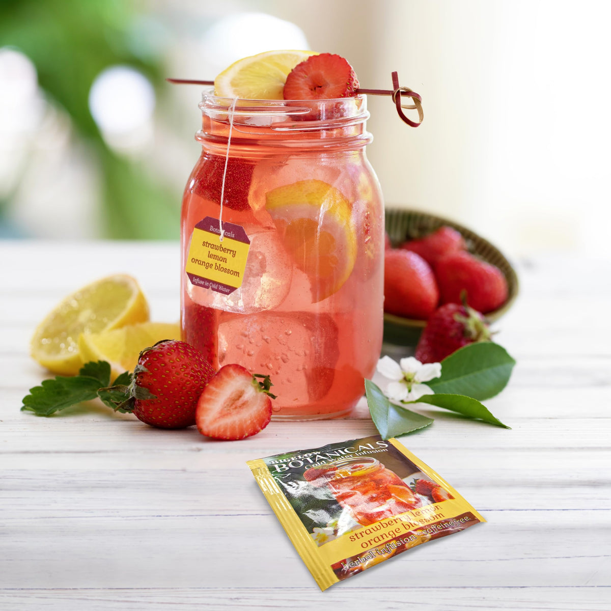 Bigelow Botanicals Cold Water Infusion shown in a pitcher for subtle, caffeine-free refreshment.