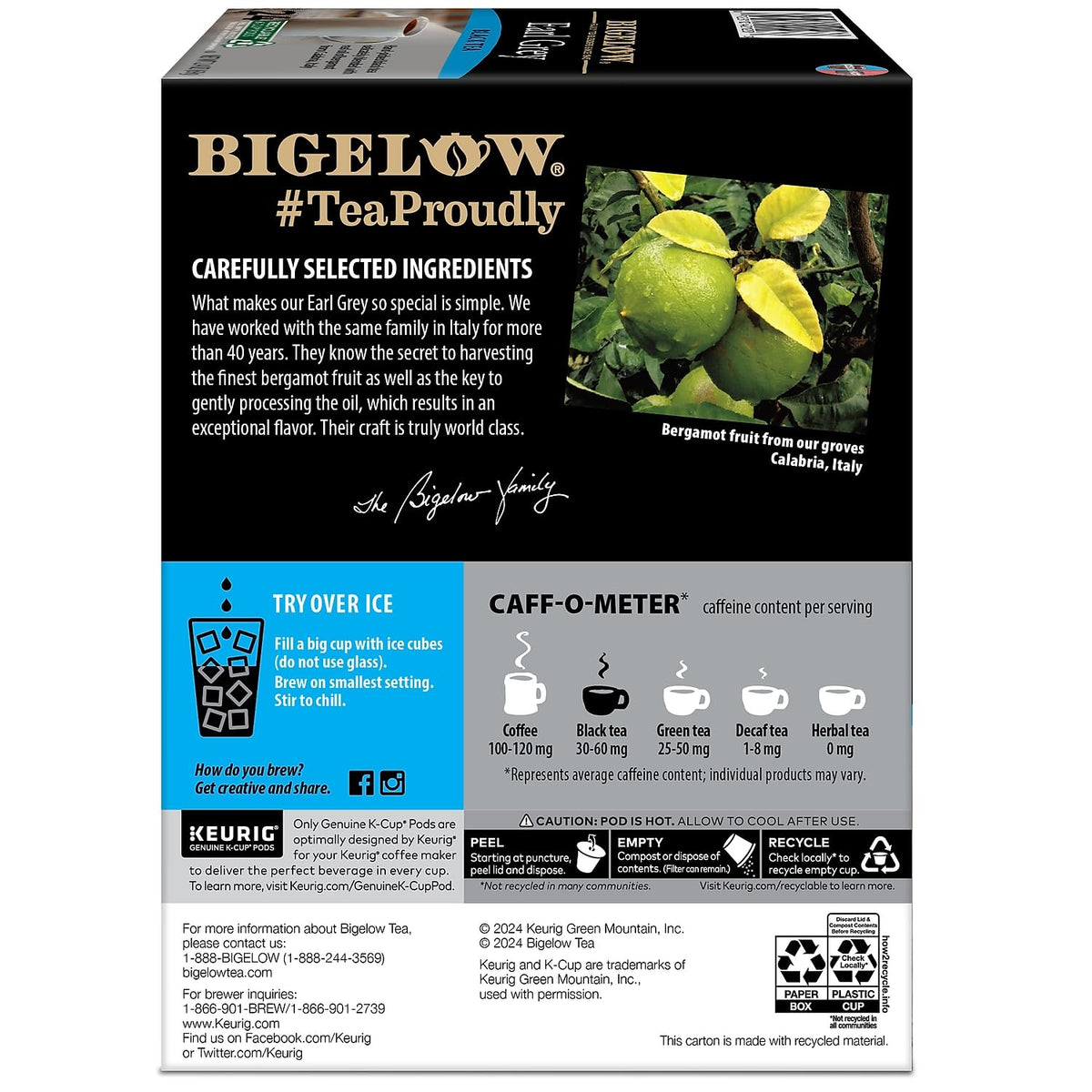 Brand label close-up showing Bigelow heritage and quality assurance.