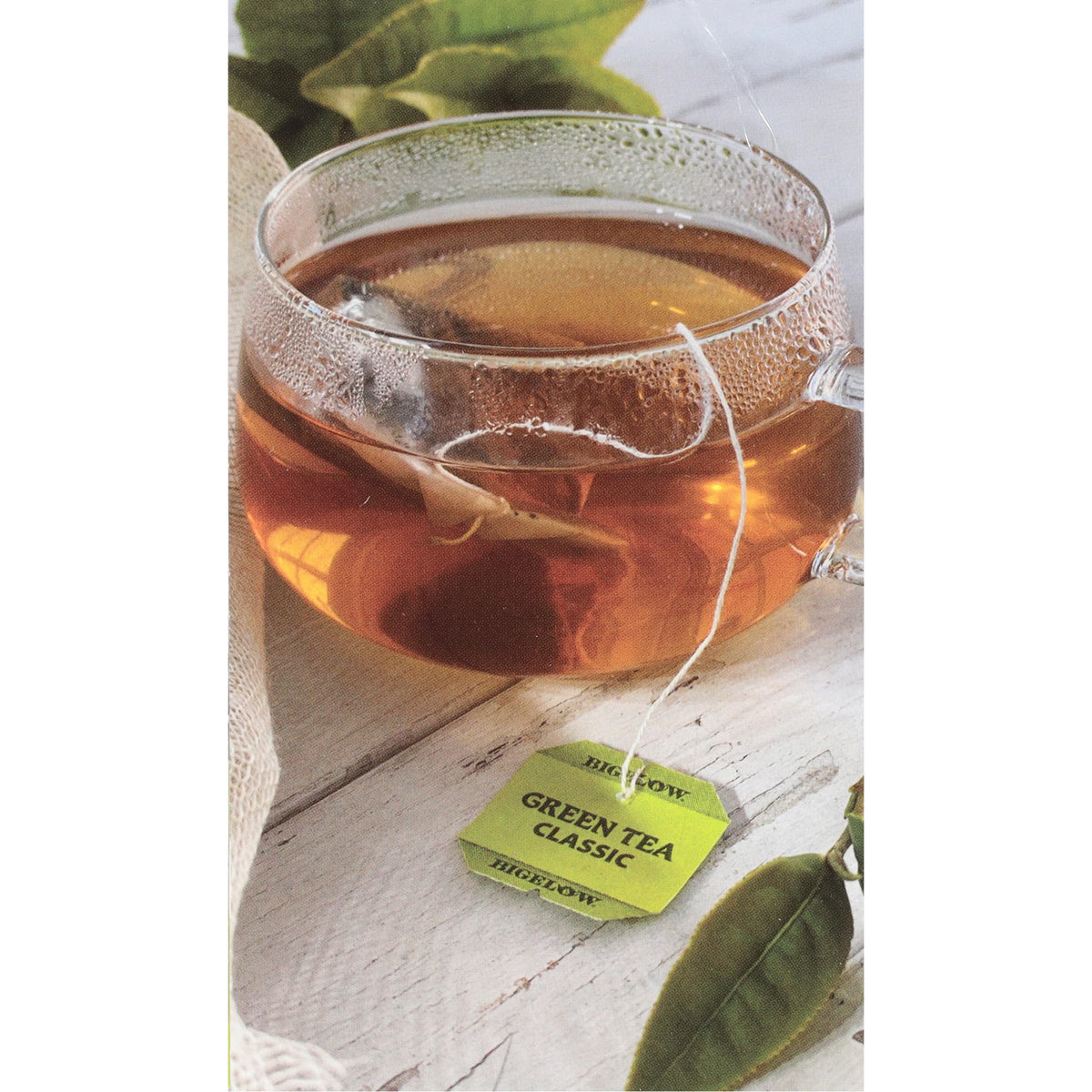 Bigelow Classic Green Tea Bags in a warm cup offering smooth, easy-to-drink flavor.