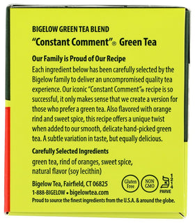 Three-pack display of Bigelow Constant Comment Green Tea for convenient sipping.