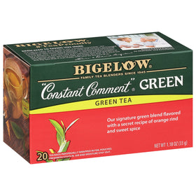 Bigelow Constant Comment Green Tea bags arranged for everyday use and convenience
