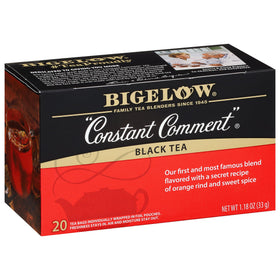 Bigelow Constant Comment tea bags in a pack front view, preserving freshness and flavor for anytime brew.