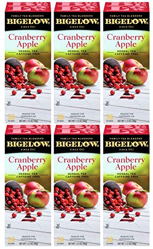 Bigelow cranberry-apple herbal tea bags close-up for a comforting cup