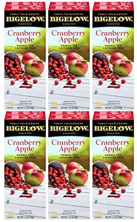 Bigelow cranberry-apple herbal tea bags close-up for a comforting cup
