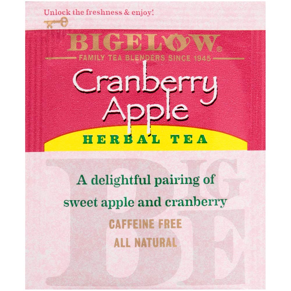Bigelow Cranberry Apple Tea ingredients closeup highlights cranberry and apple notes.