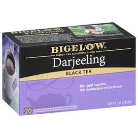 Bigelow Darjeeling box front, six-pack, premium black tea.