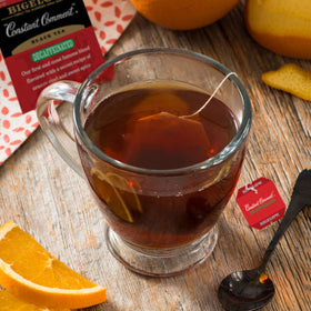 Bigelow Decaffeinated Constant Comment tea bags sealed in foil packets for freshness
