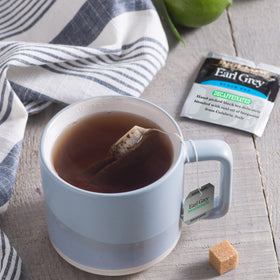 Bigelow decaffeinated Earl Grey box highlights six-pack convenience for daily tea rituals.