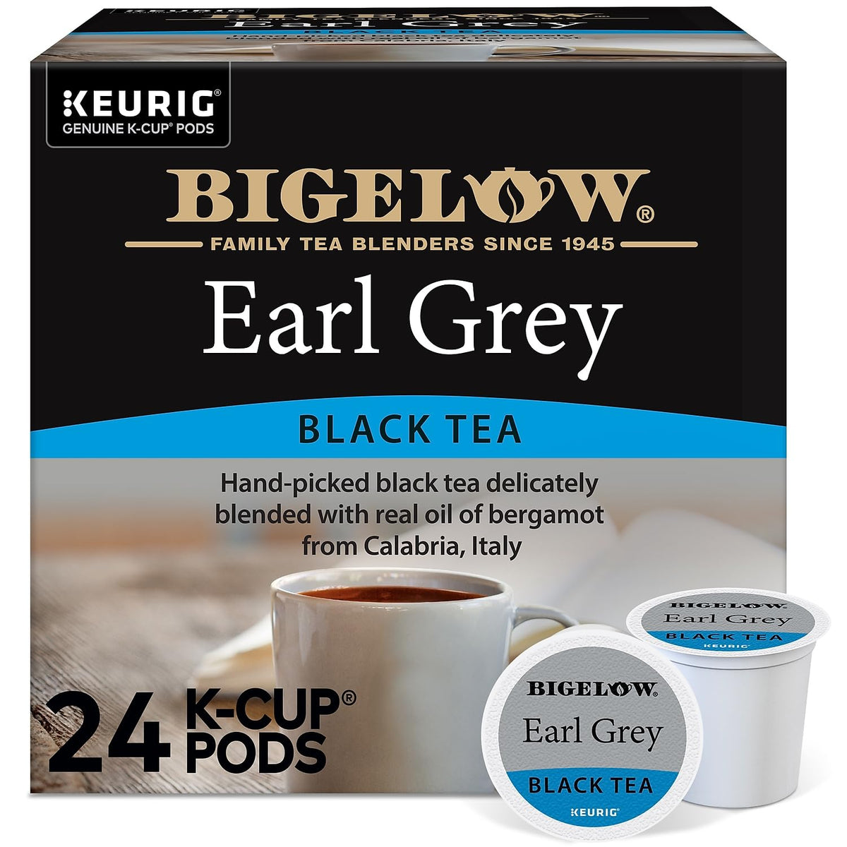 Bigelow Earl Grey K-Cup pack ready for quick, consistent single-serve brews.