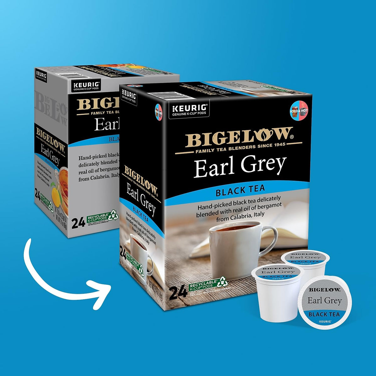 K-Cup pod close-up showing bergamot flavor for fast mornings.