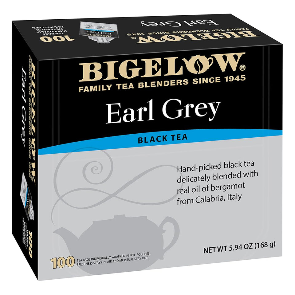 Bigelow Earl Grey tea box front highlighting premium packaging and freshness