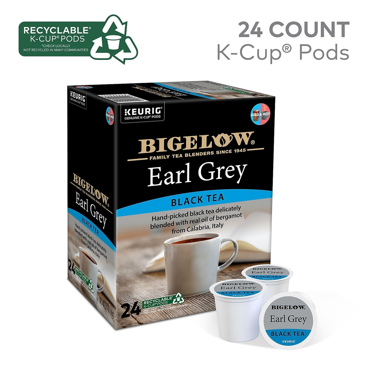 Front view of Earl Grey tea box for easy shelf recognition and purchase.