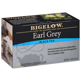 Bigelow Earl Grey tea packaging front showcasing bold bergamot aroma.