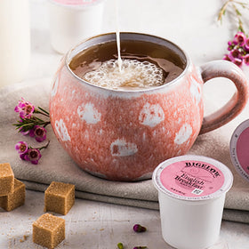 Bigelow English Breakfast K-Cup box on a breakfast table for convenient single-serve tea