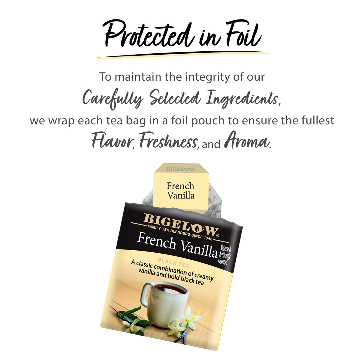 Bigelow French Vanilla foil-wrapped tea bags preserving aroma