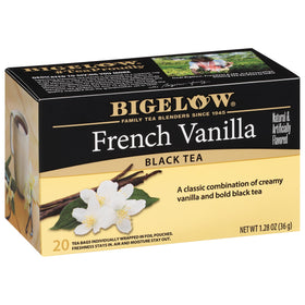Bigelow French Vanilla Tea Bags in a box showing peak freshness and flavor