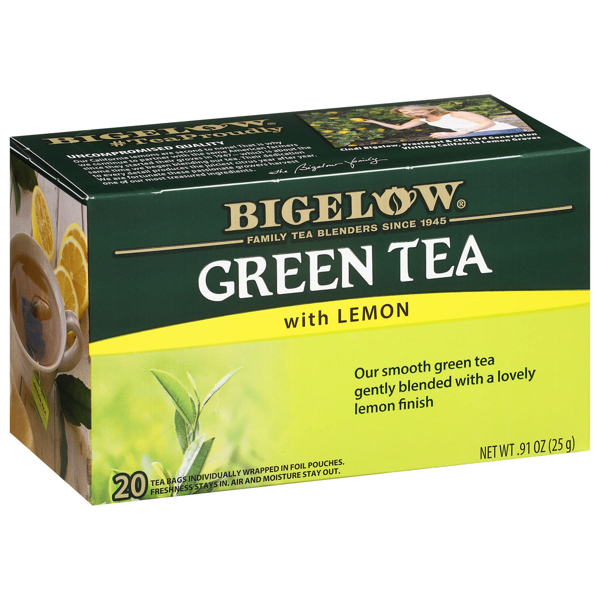 Bigelow Green with Lemon tea bags ready for a bright morning