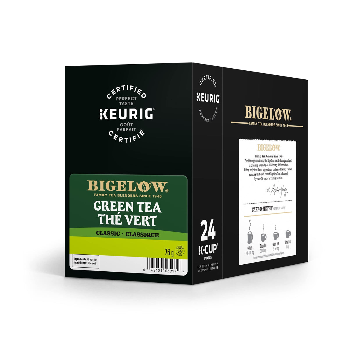 Bigelow Green Tea K-Cup with airtight lid preserves freshness for every cup.