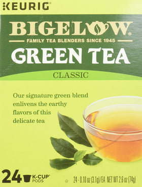 Closeup of Bigelow Green Tea K-Cup capsule.