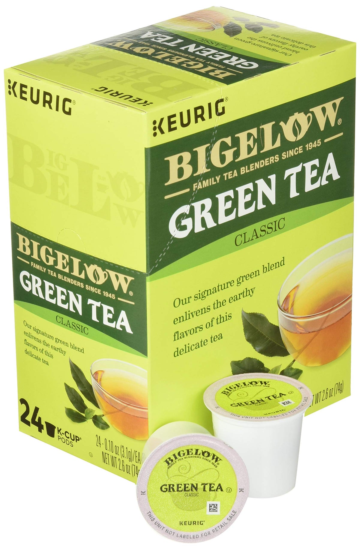 Bigelow Green Tea K-Cups pack of 24, back view.